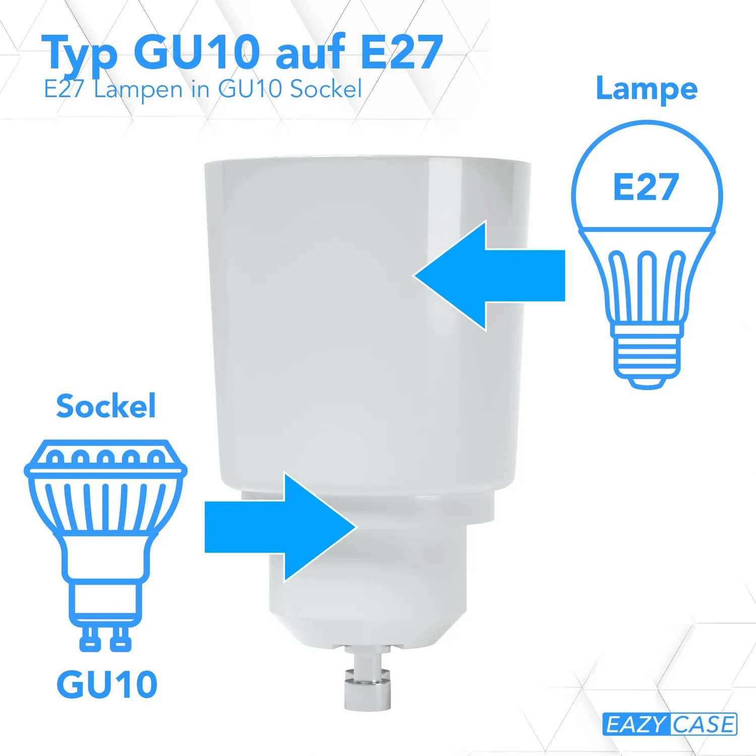 EAZY CASE GU10 auf E27 Lampenadapter weiß 4er Pack