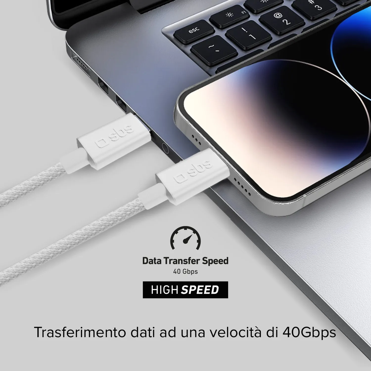SBS USB-C Kabel 240W 1m Nylon 40Gbps mit Klettband