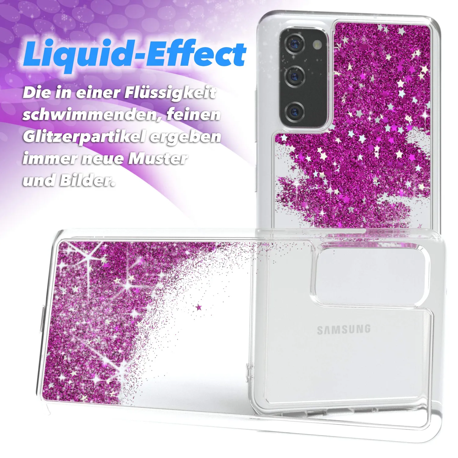EAZY CASE Galaxy S20 FE Glitzerhülle Liquid Lila transparent