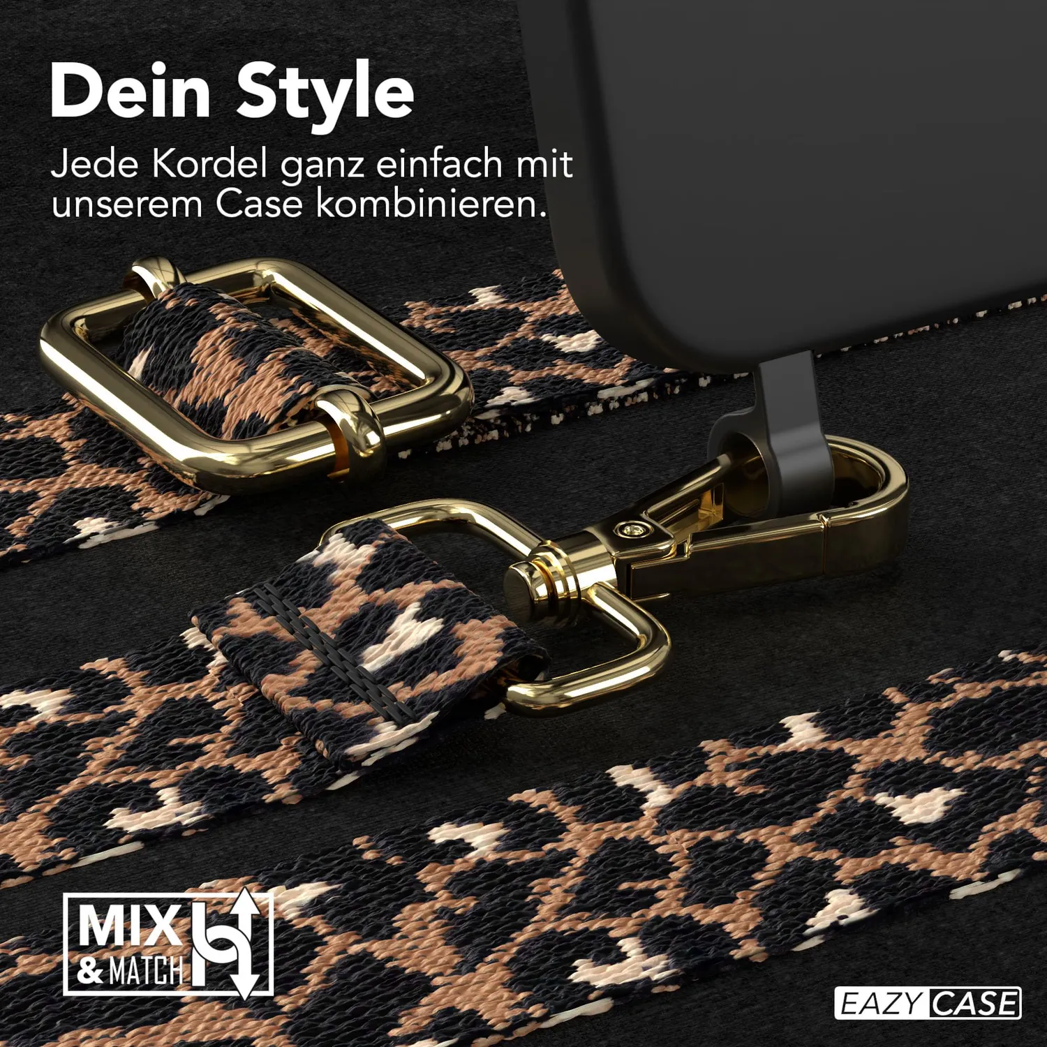 EAZY CASE iPhone 16 Handykette Hülle Leo Schwarz Braun