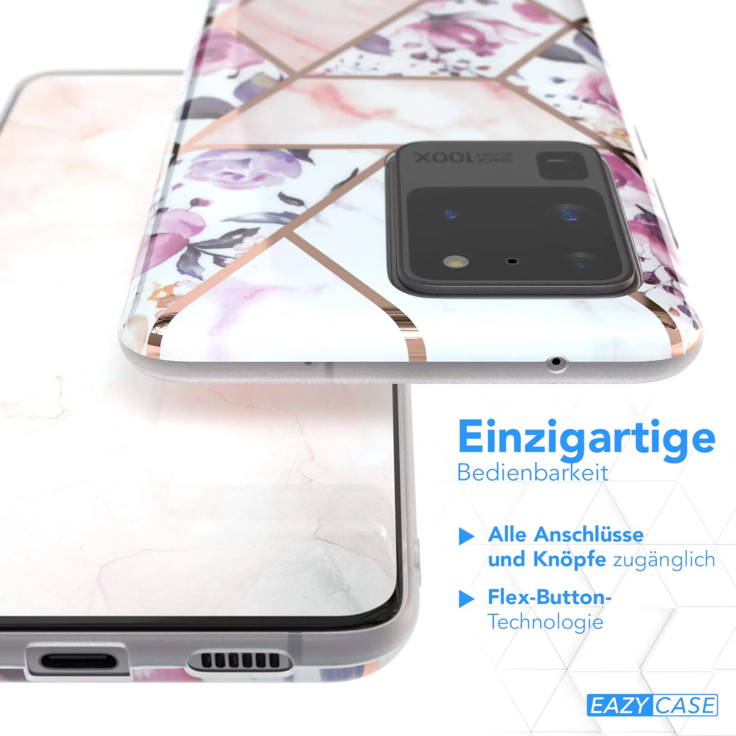 EAZY CASE Galaxy S20 Ultra Silikonhülle Blumen Rosé-Gold