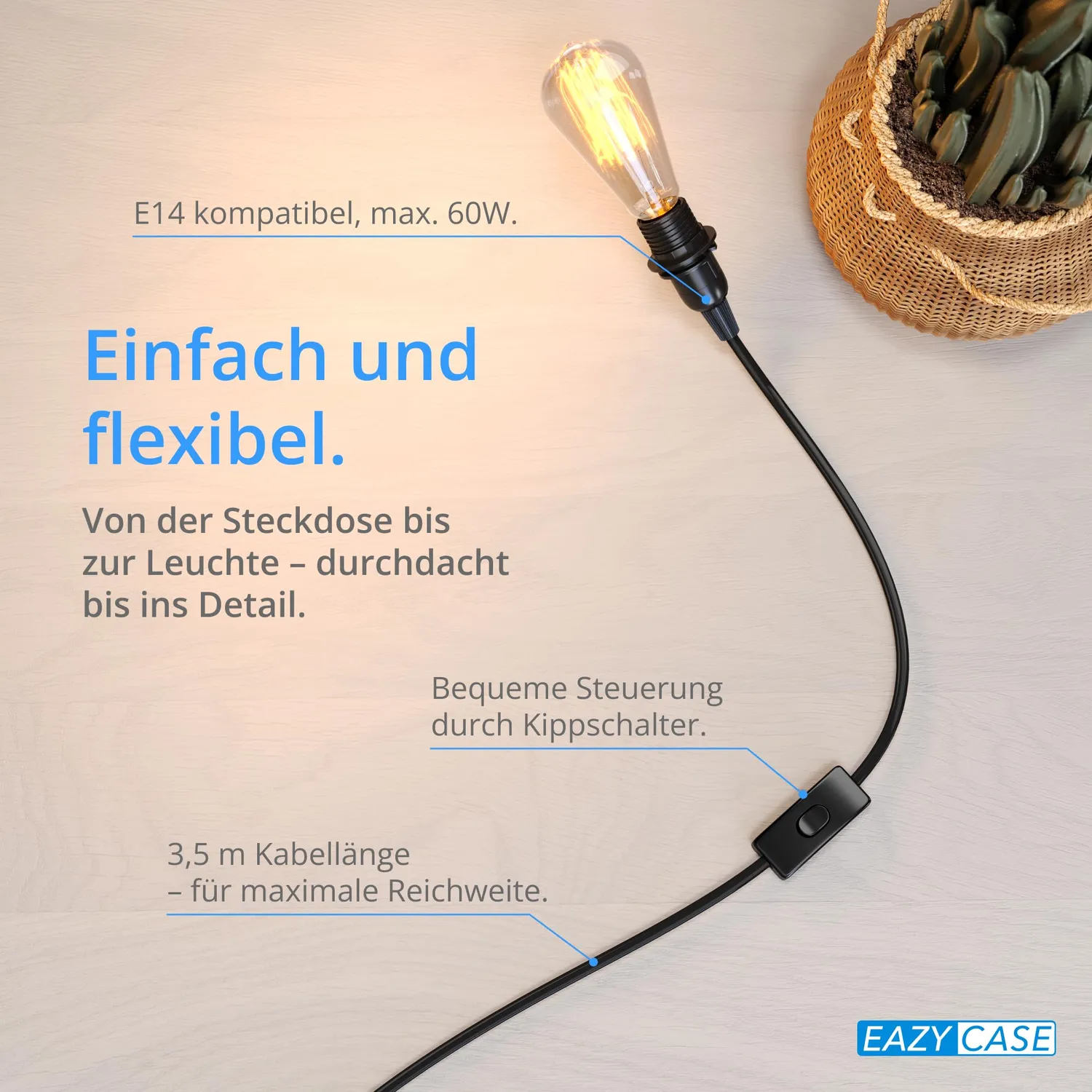 EAZY CASE E14 Lampenfassung mit Kabel Schwarz 3,5 m