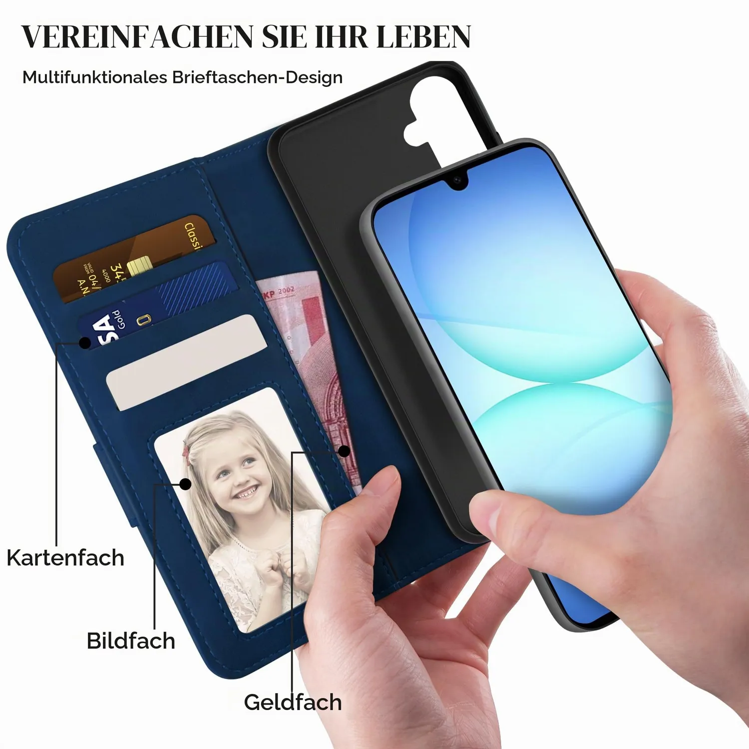 YATWIN Samsung Galaxy A17 5G Klapphülle Blau Leder Kartenfach