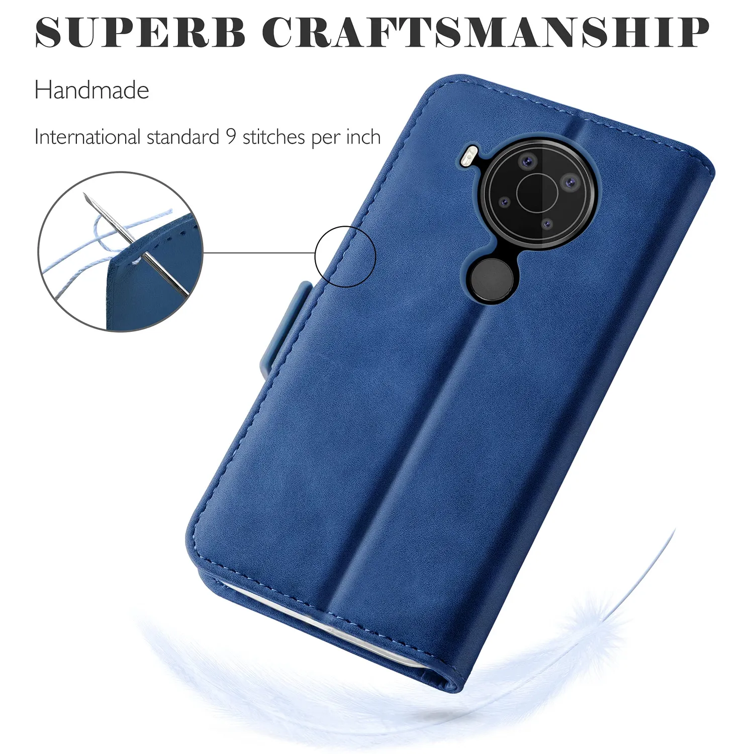 YATWIN Nokia 5.4 Klapphülle Blau Leder mit Magnet