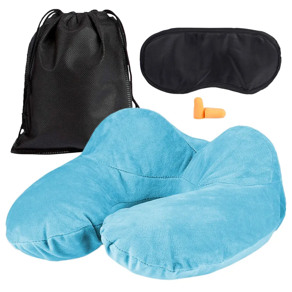 EAZY CASE Nackenkissen aufblasbar Hellblau mit Maske
