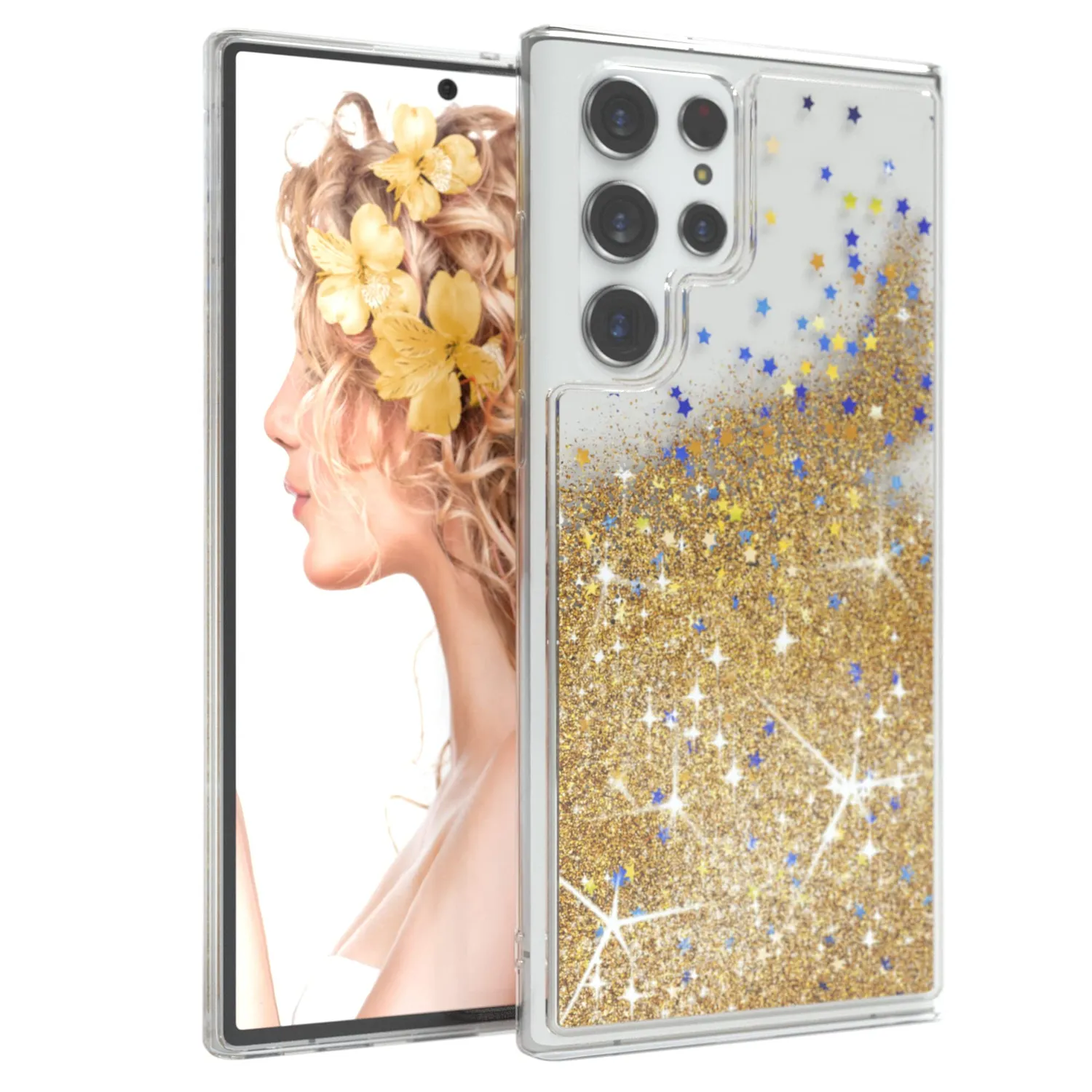 EAZY CASE Galaxy S22 Ultra Glitzer Handyhülle Liquid-Blau