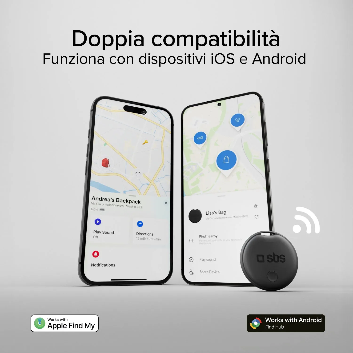 SBS Wireless Tracker Apple Find My Google Schwarz