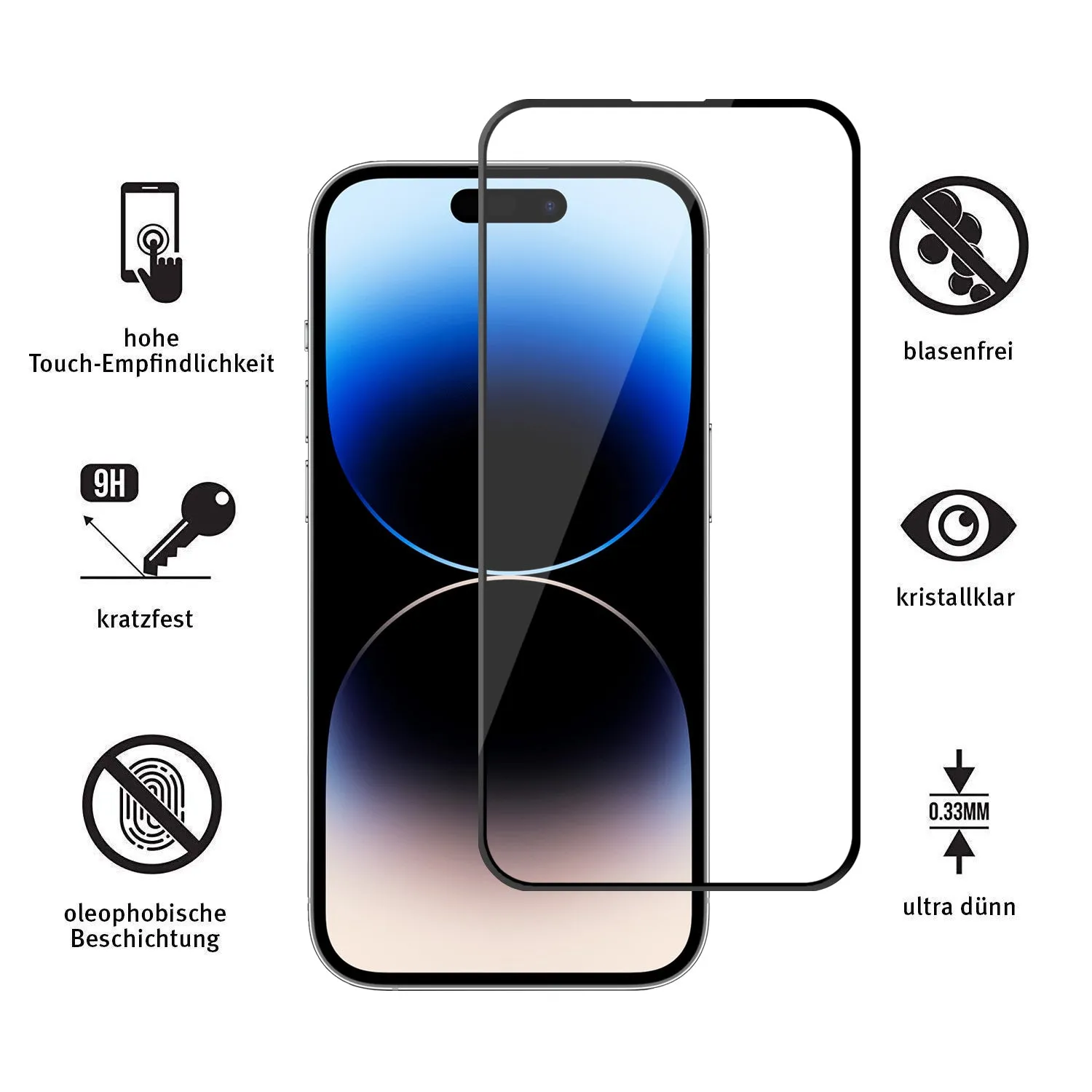 arktis FULL COVER iPhone 14 Pro Panzerglas 9H