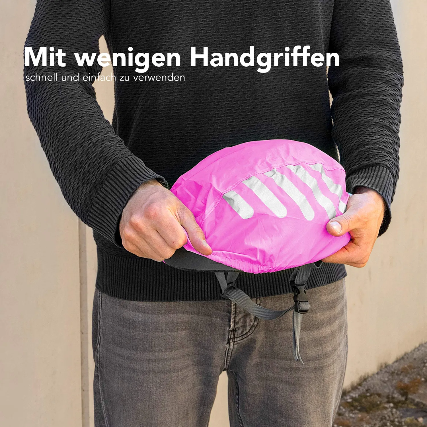 EAZY CASE Helmüberzug Fahrradhelm Regenschutz Pink Reflektor