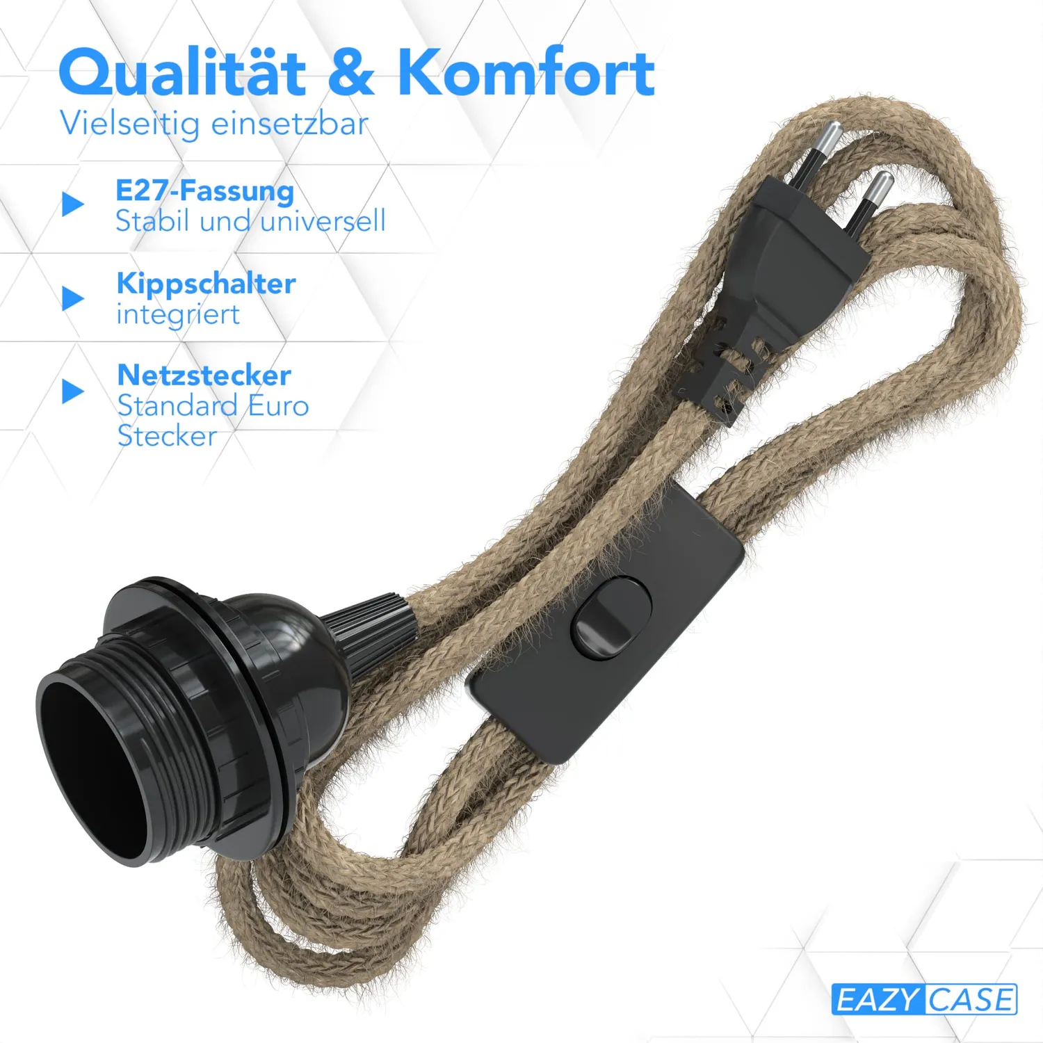 EAZY CASE Lampenfassung E27 Jute Braun mit Schalter Kabel