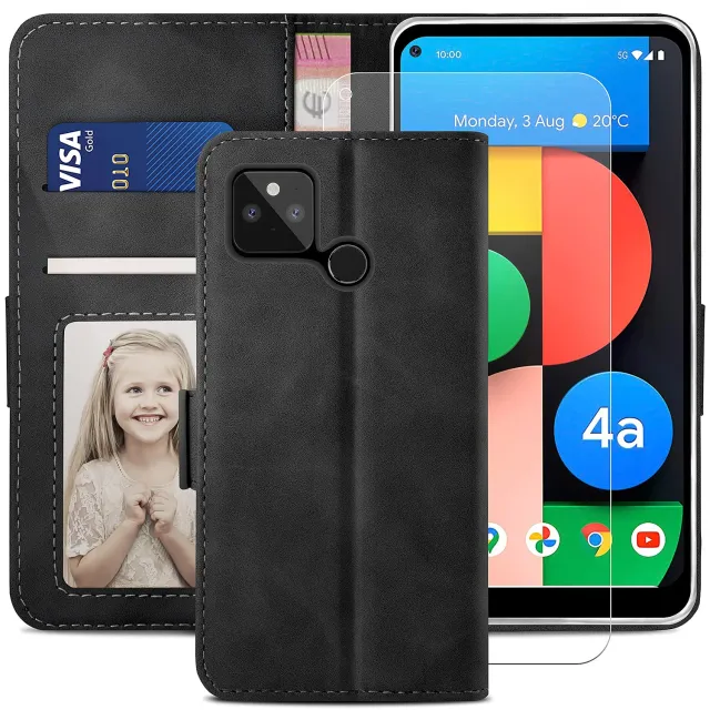 YATWIN Pixel 4a 5G Handytasche Schwarz mit Standfunktion