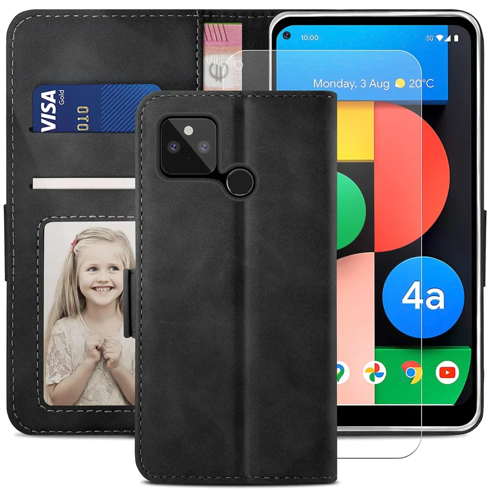 YATWIN Pixel 4a 5G Handytasche Schwarz mit Standfunktion