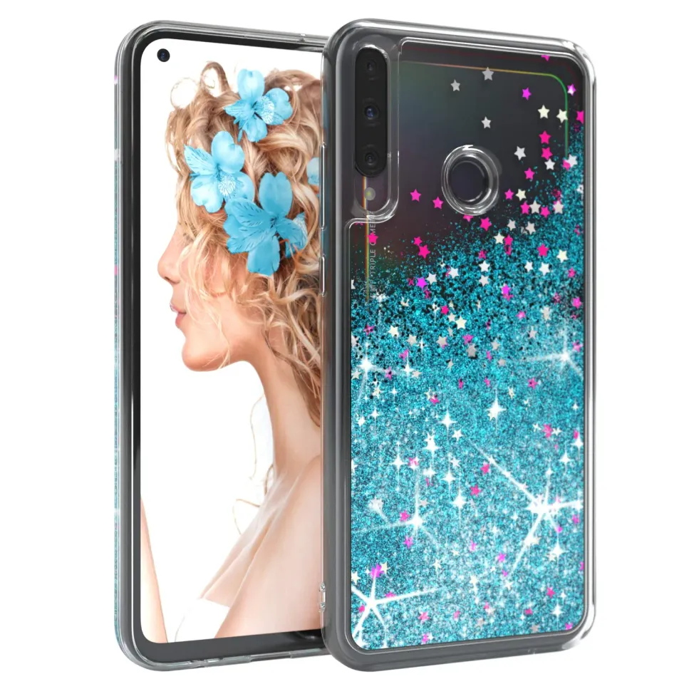 EAZY CASE Huawei P40 Lite E Glitzerhülle Liquid Blau