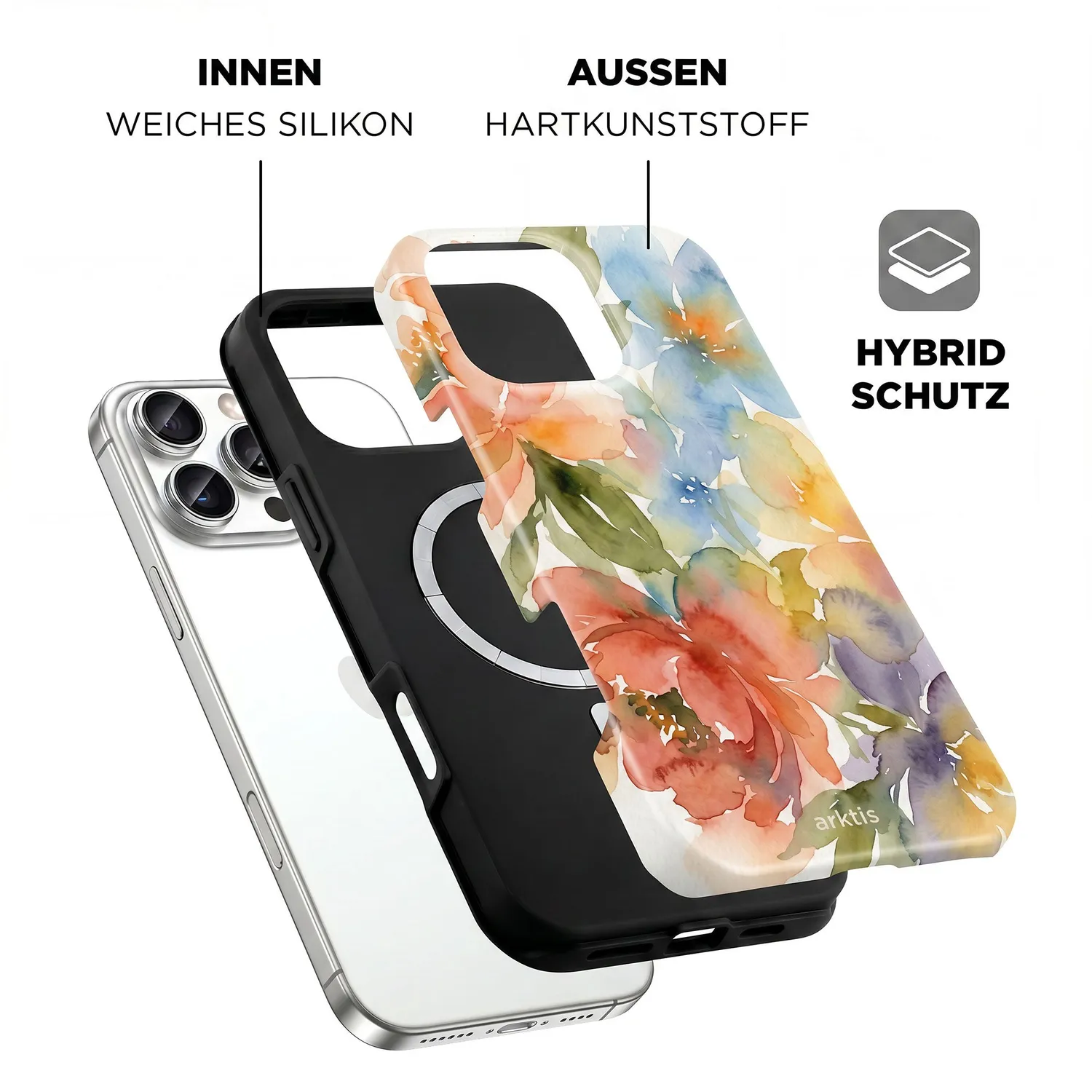 arktis iPhone 16 Pro Max Hülle Floral mit MagSafe