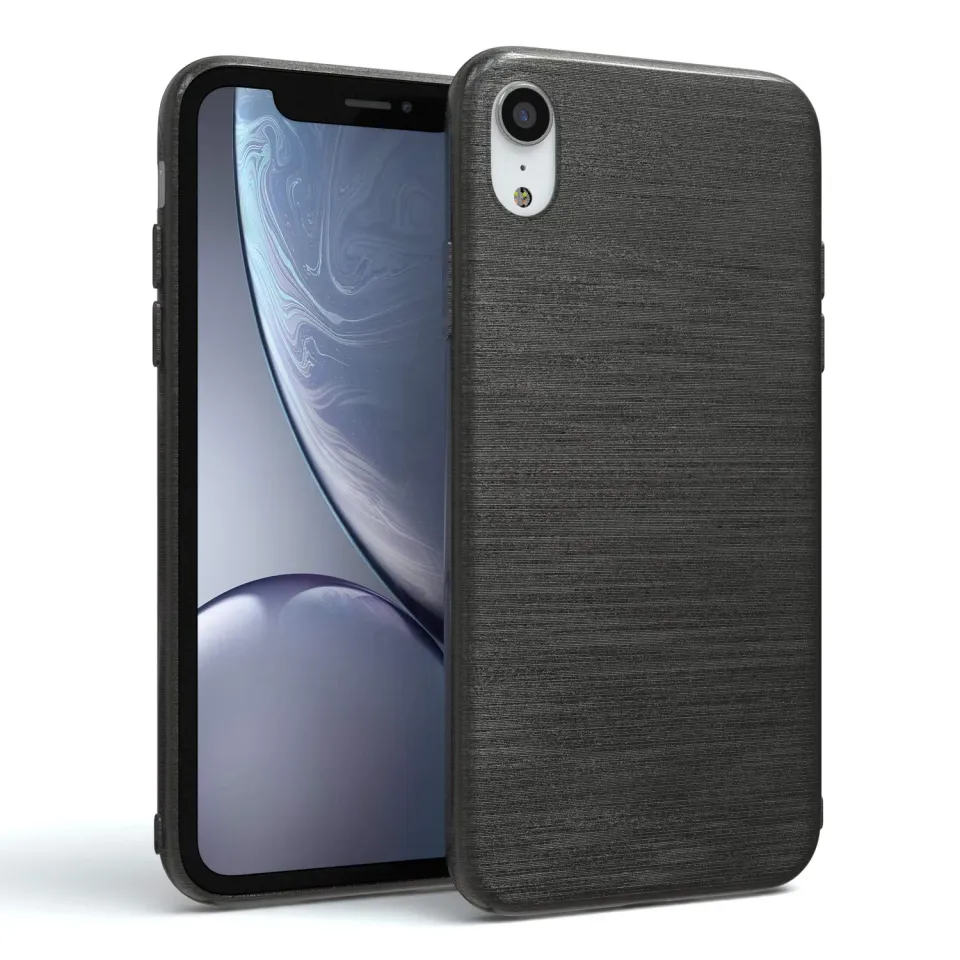 EAZY CASE Brushed iPhone XR Silikonhülle Anthrazit Edelstahl