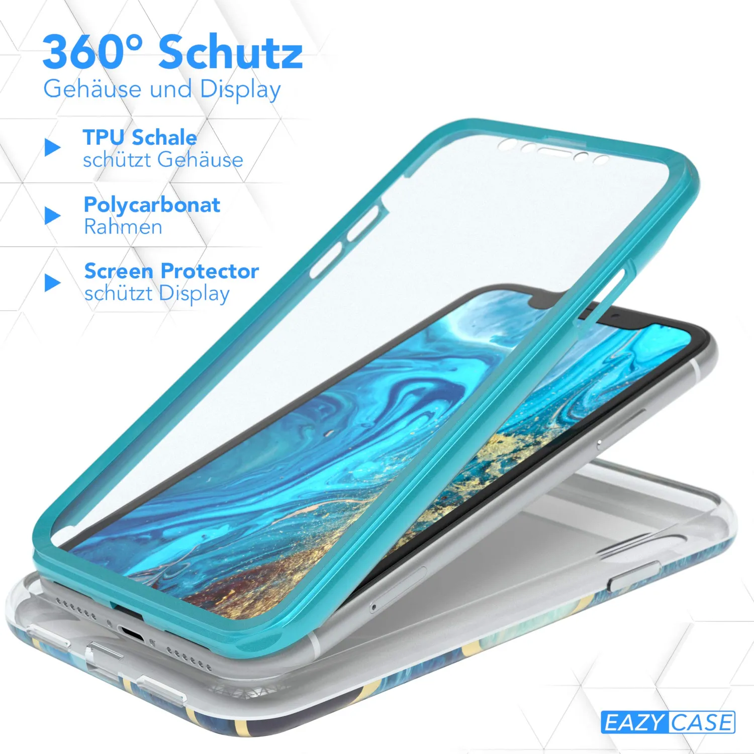 EAZY CASE iPhone XR 360 Grad Hülle Blau Displayschutz