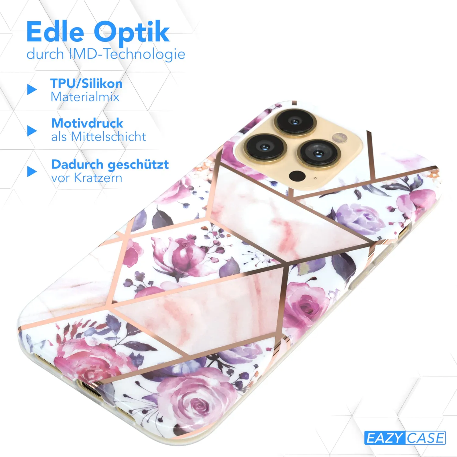 EAZY CASE iPhone 13 Pro Silikonhülle Blume Rosé mit Kameraschutz
