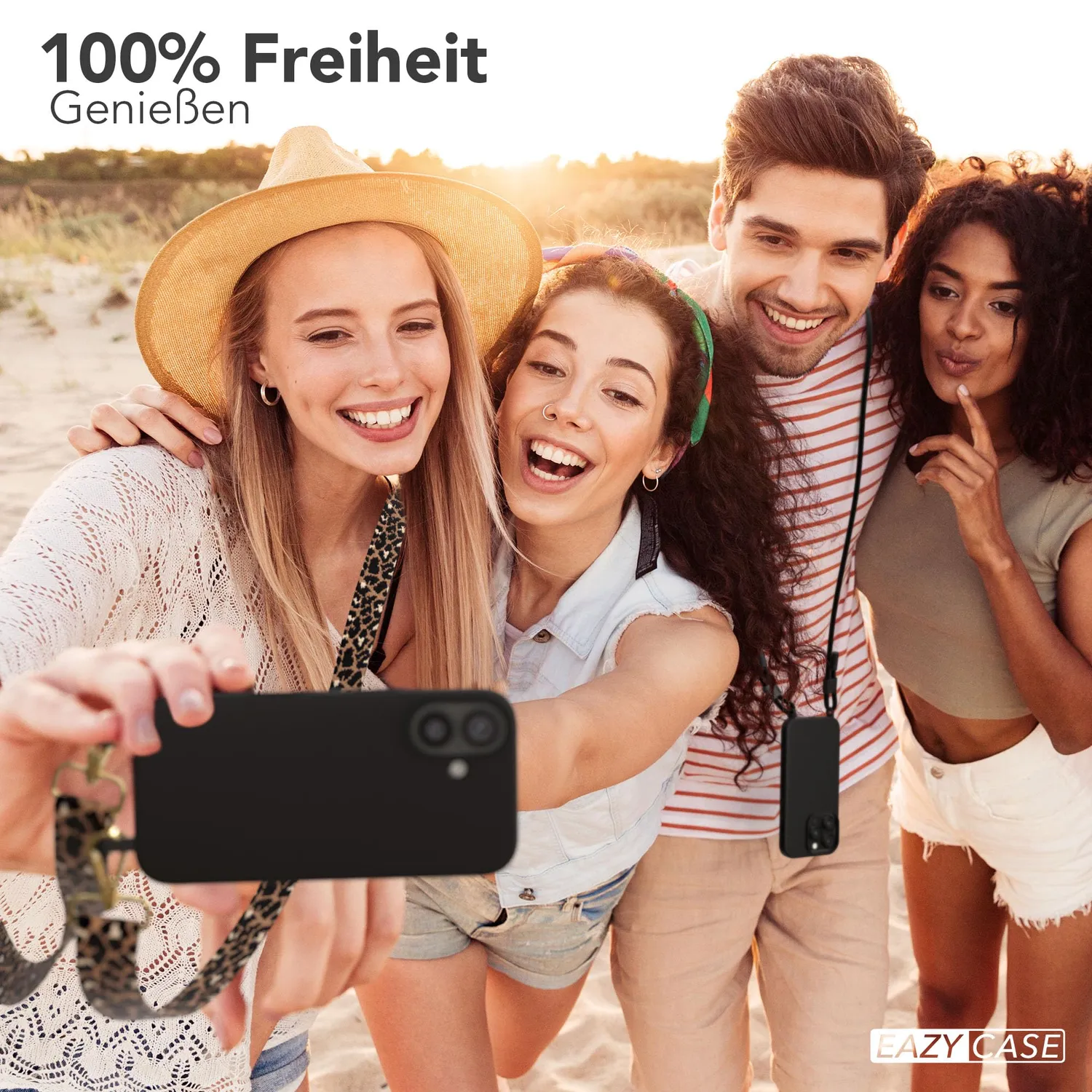 EAZY CASE iPhone 16 Handykette Hülle Leo Schwarz Braun