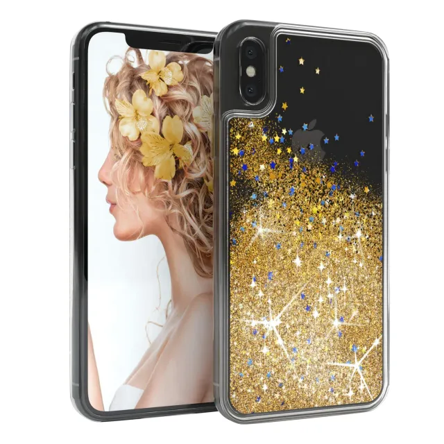 EAZY CASE iPhone X/XS Glitzerhülle Transparent Gold Liquid