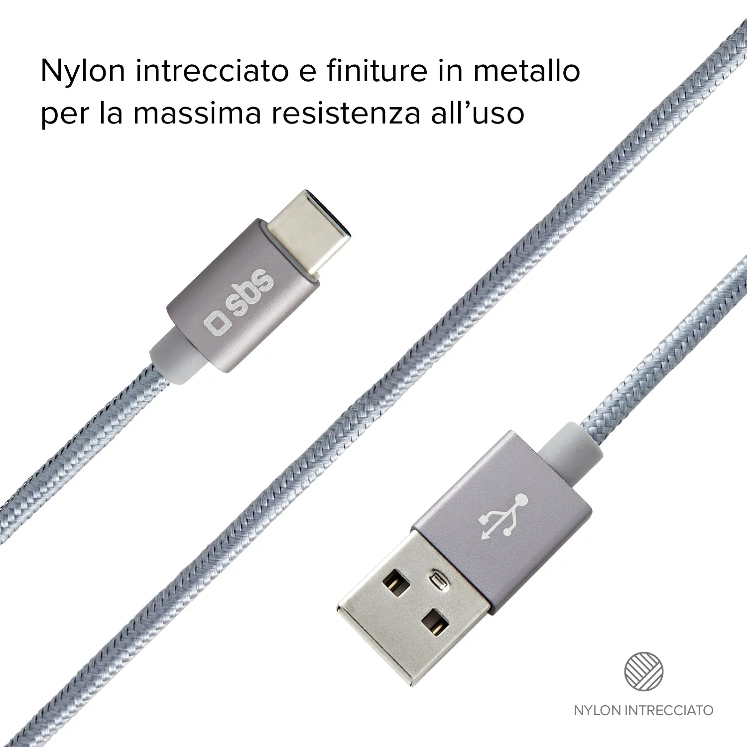 SBS USB-C Nylon Kabel 1,5 m USB-A silber