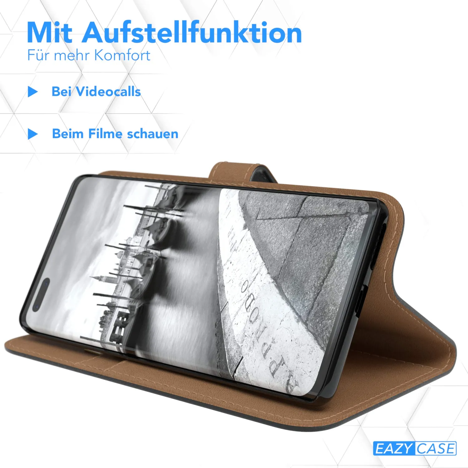 EAZY CASE Huawei Mate 40 Pro Klapphülle Book Schwarz Leder