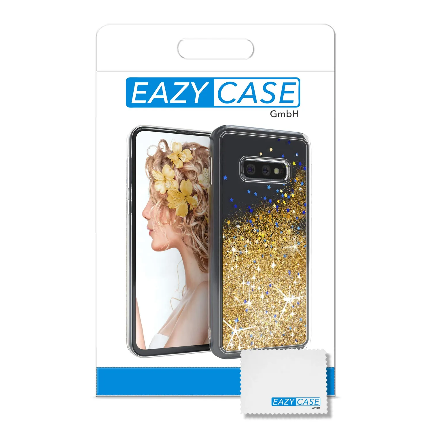 EAZY CASE Liquid Galaxy S10e Handyhülle Gold Glitzer