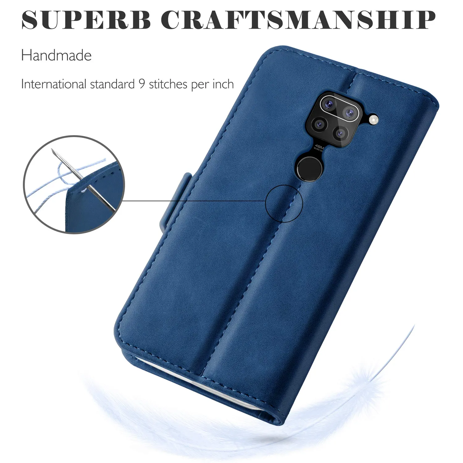 YATWIN Xiaomi Redmi Note 9 Klapphülle Leder Blau RFID