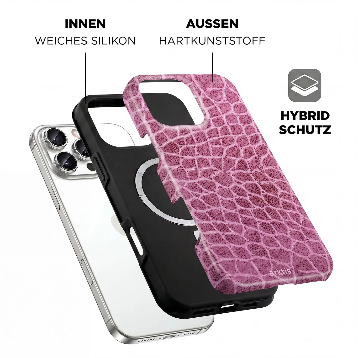 arktis Pink Lizard iPhone 16 Pro Hülle MagSafe Print