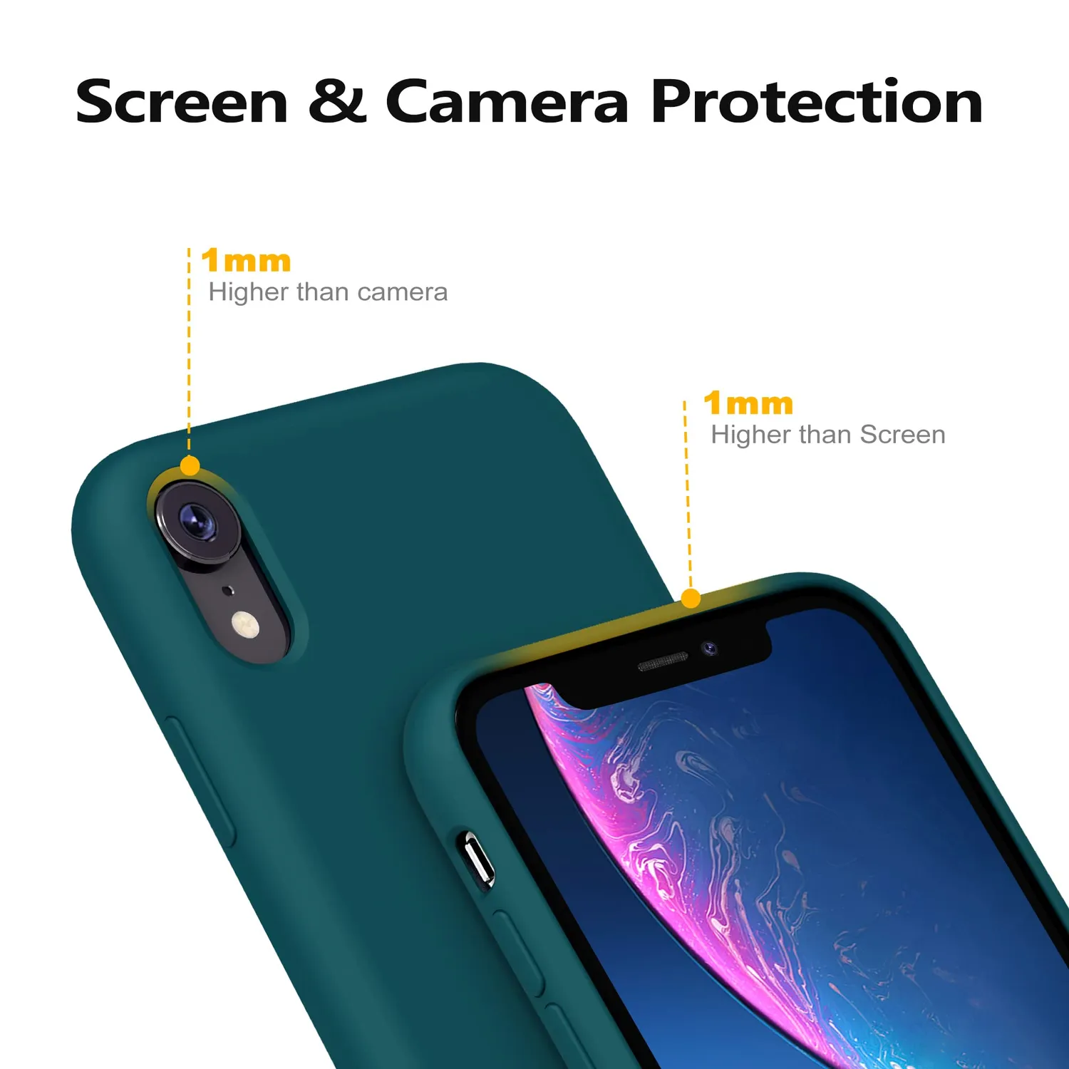 YATWIN iPhone XR Silikonhülle Dunkelgrün Folie stoßfest