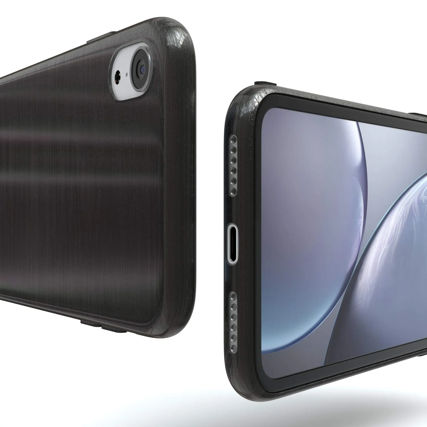 EAZY CASE Brushed iPhone XR Silikonhülle Anthrazit Edelstahl