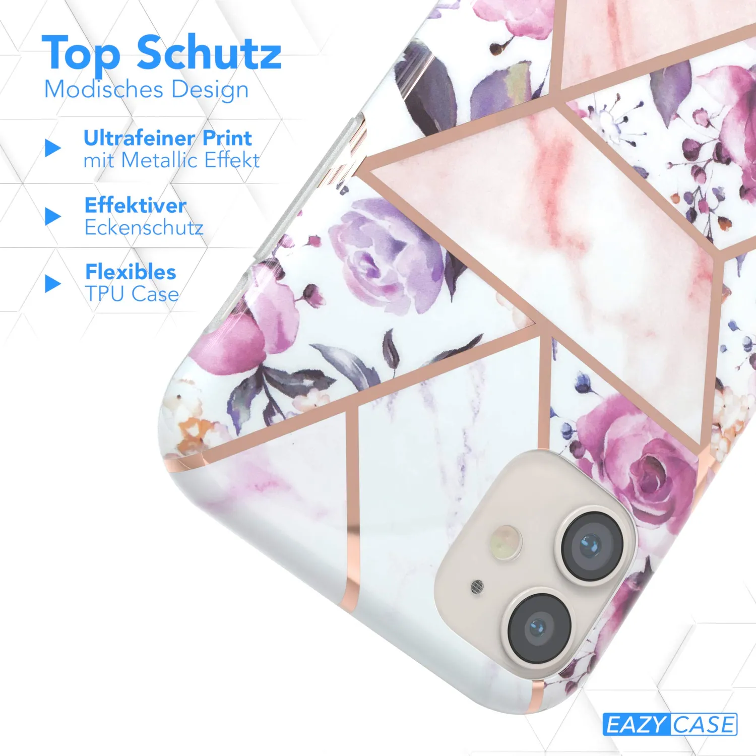 EAZY CASE iPhone 11 Silikonhülle Blumen Rosé-Gold