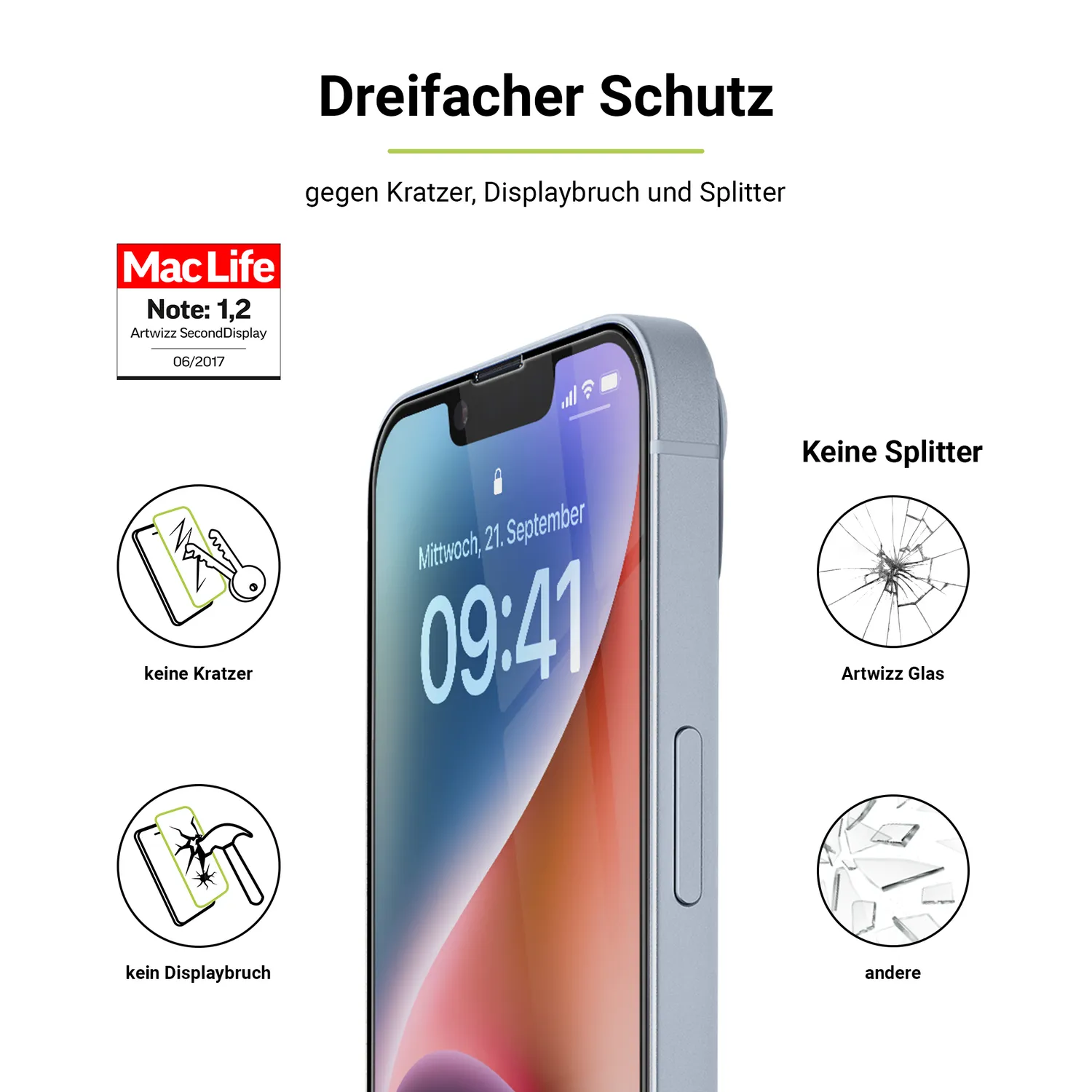 Artwizz SecondDisplay iPhone 16e 14 13 Panzerglas 3er Pack 9H