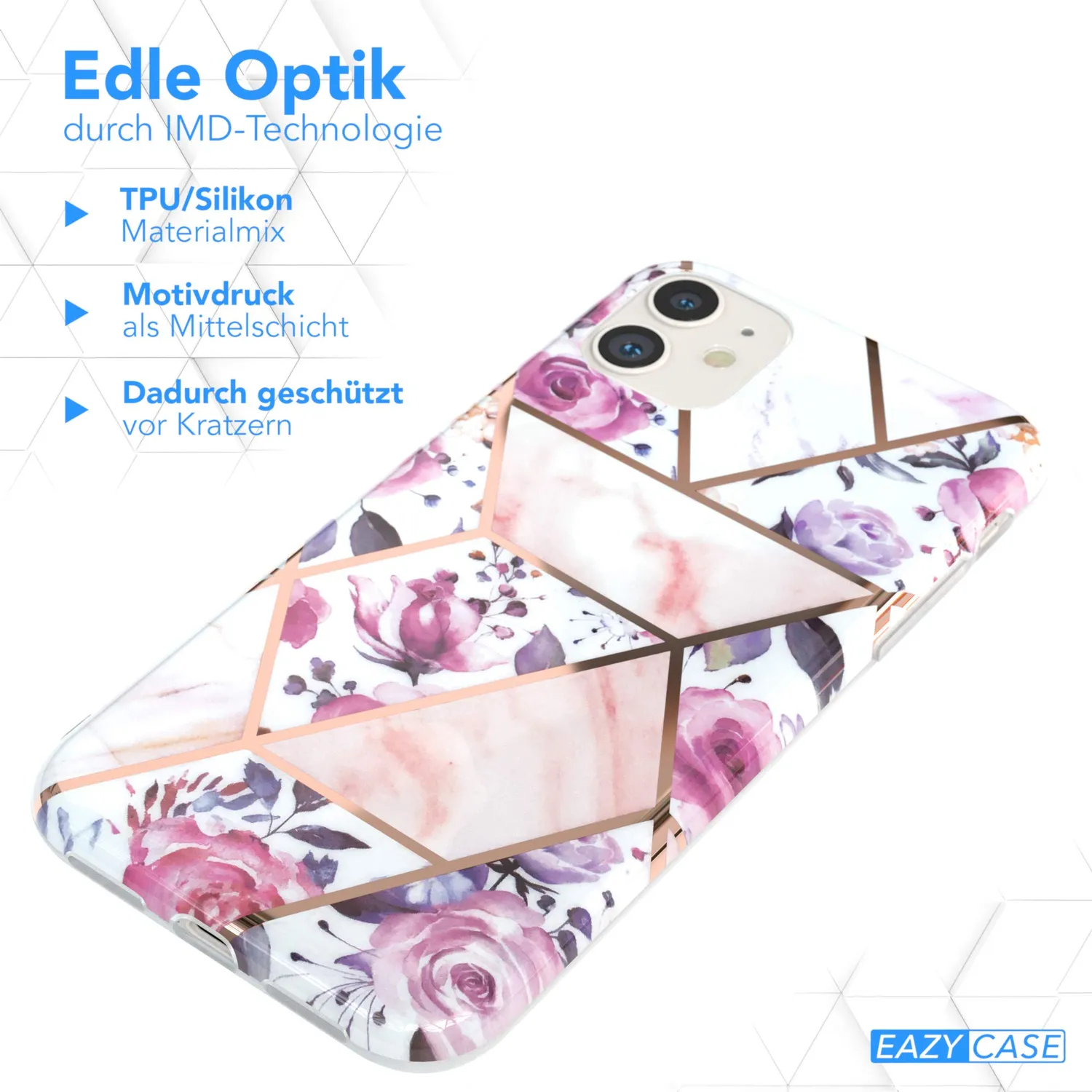 EAZY CASE iPhone 11 Silikonhülle Blumen Rosé-Gold