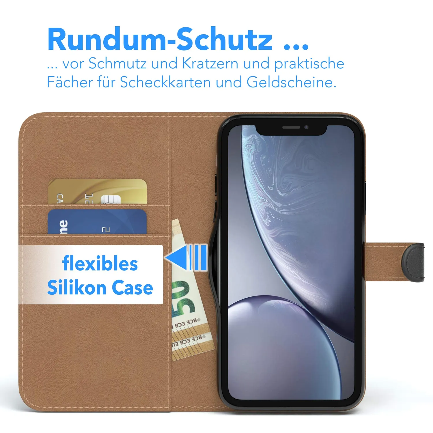 EAZY CASE iPhone XR Klapphülle Book Schwarz Kartenfach
