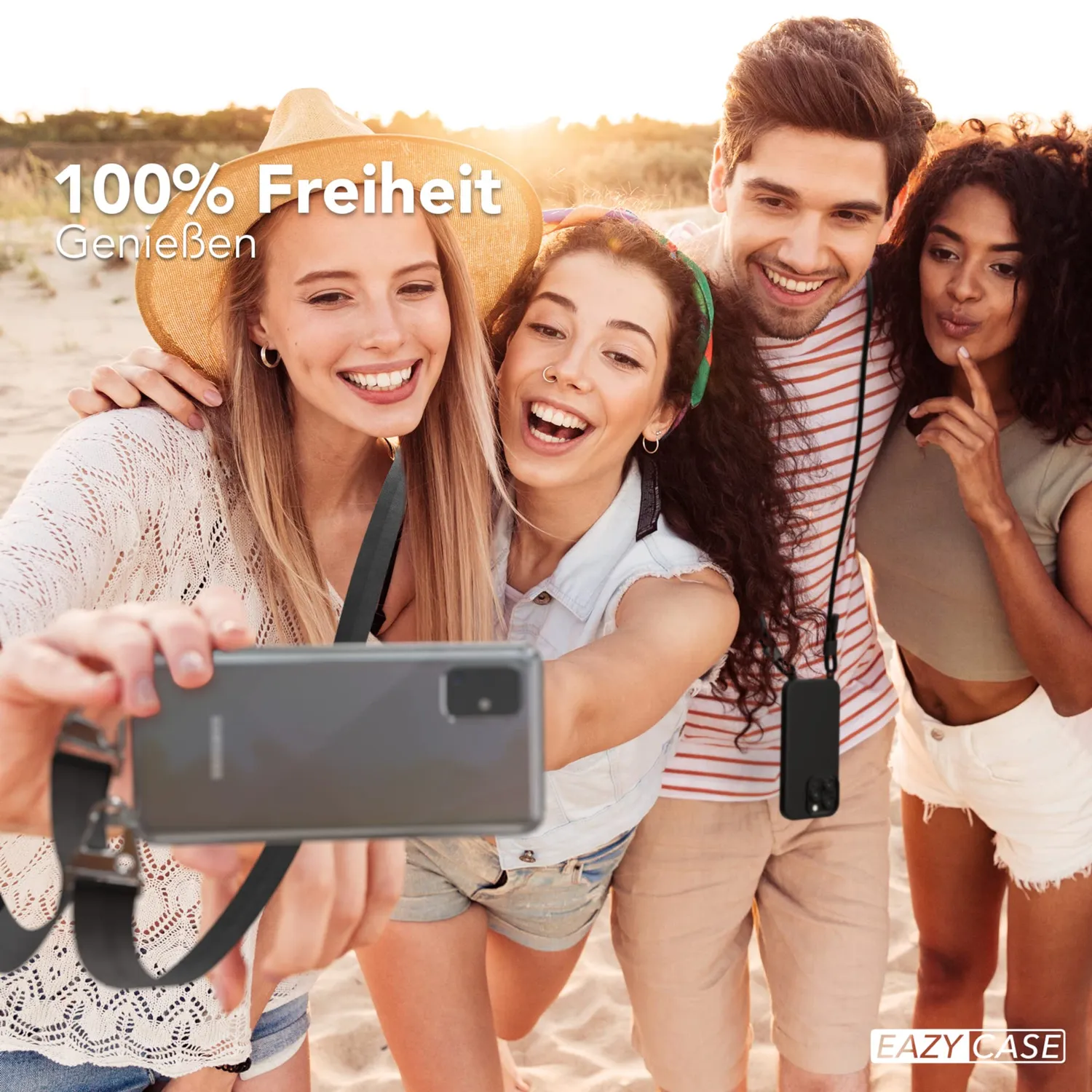 EAZY CASE Galaxy A51 Handykette Transparent Schwarz mit Band