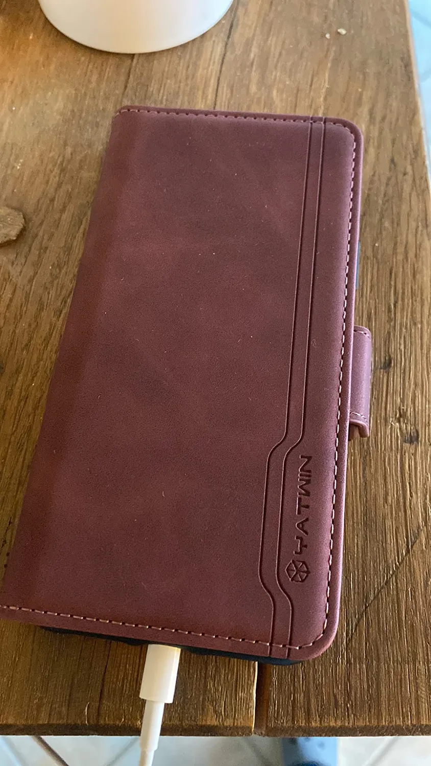 YATWIN iPhone XR Klapphülle Leder Weinrot mit Glas