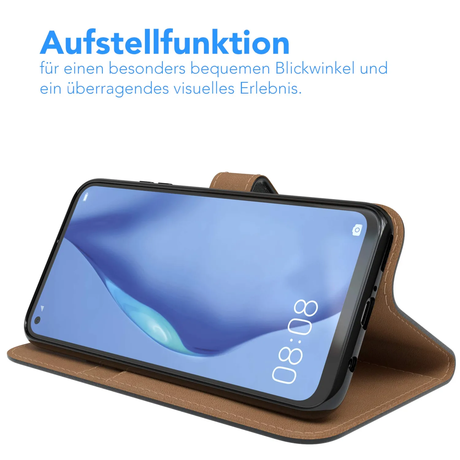 EAZY CASE Huawei P40 Lite Klapphülle Book Schwarz Leder