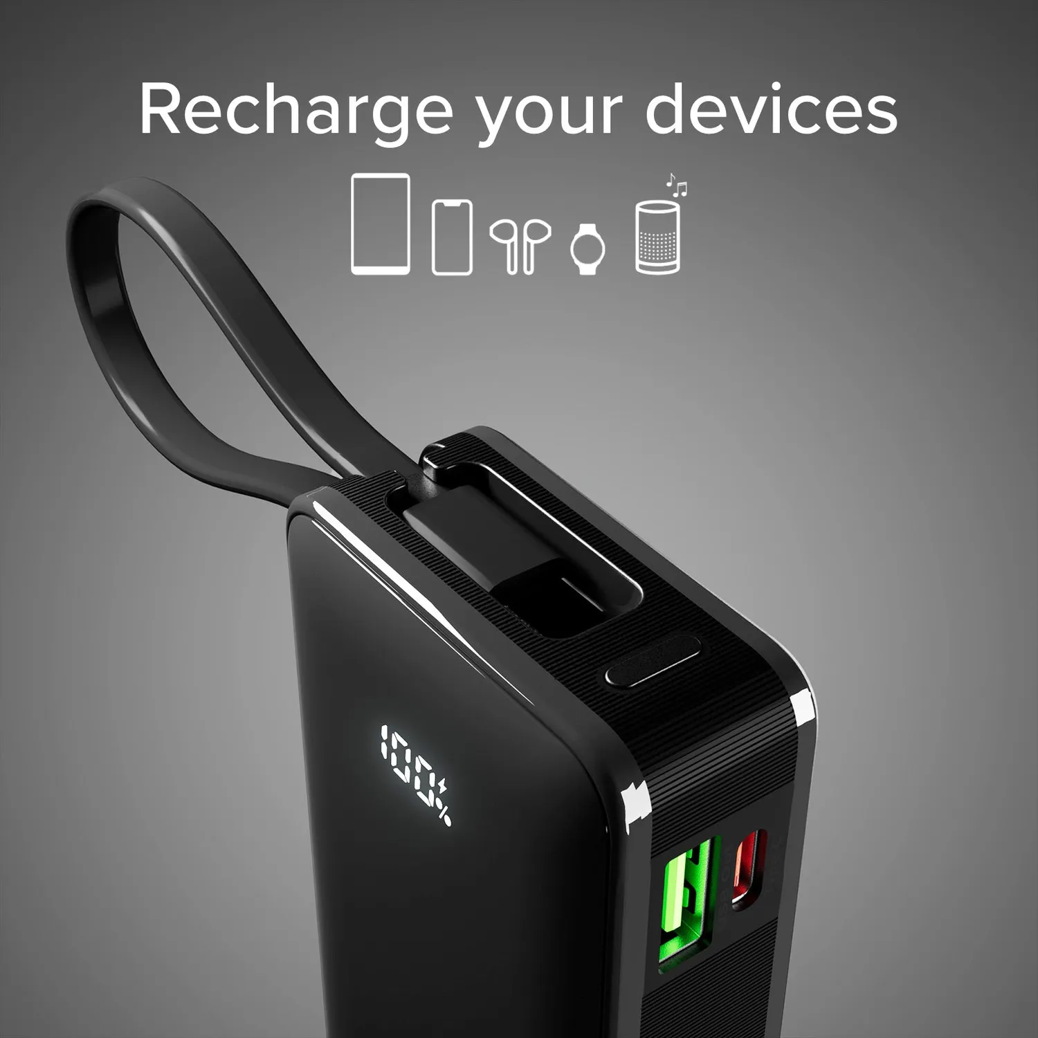 SBS 10000 mAh Powerbank Schwarz mit USB-C Kabel