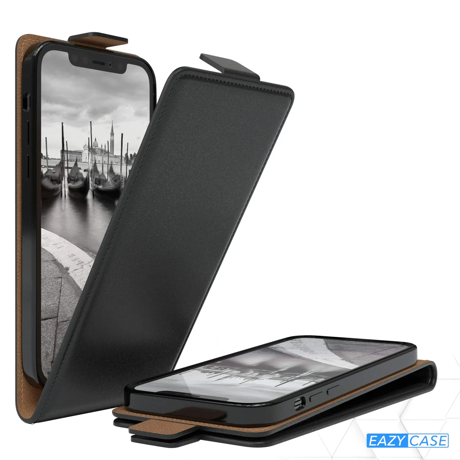 EAZY CASE iPhone 12/12 Pro Flip-Cover Schwarz Kunstleder
