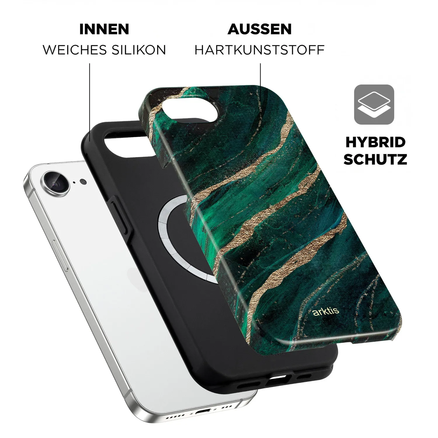 arktis iPhone 16e Hülle Green Marble MagSafe