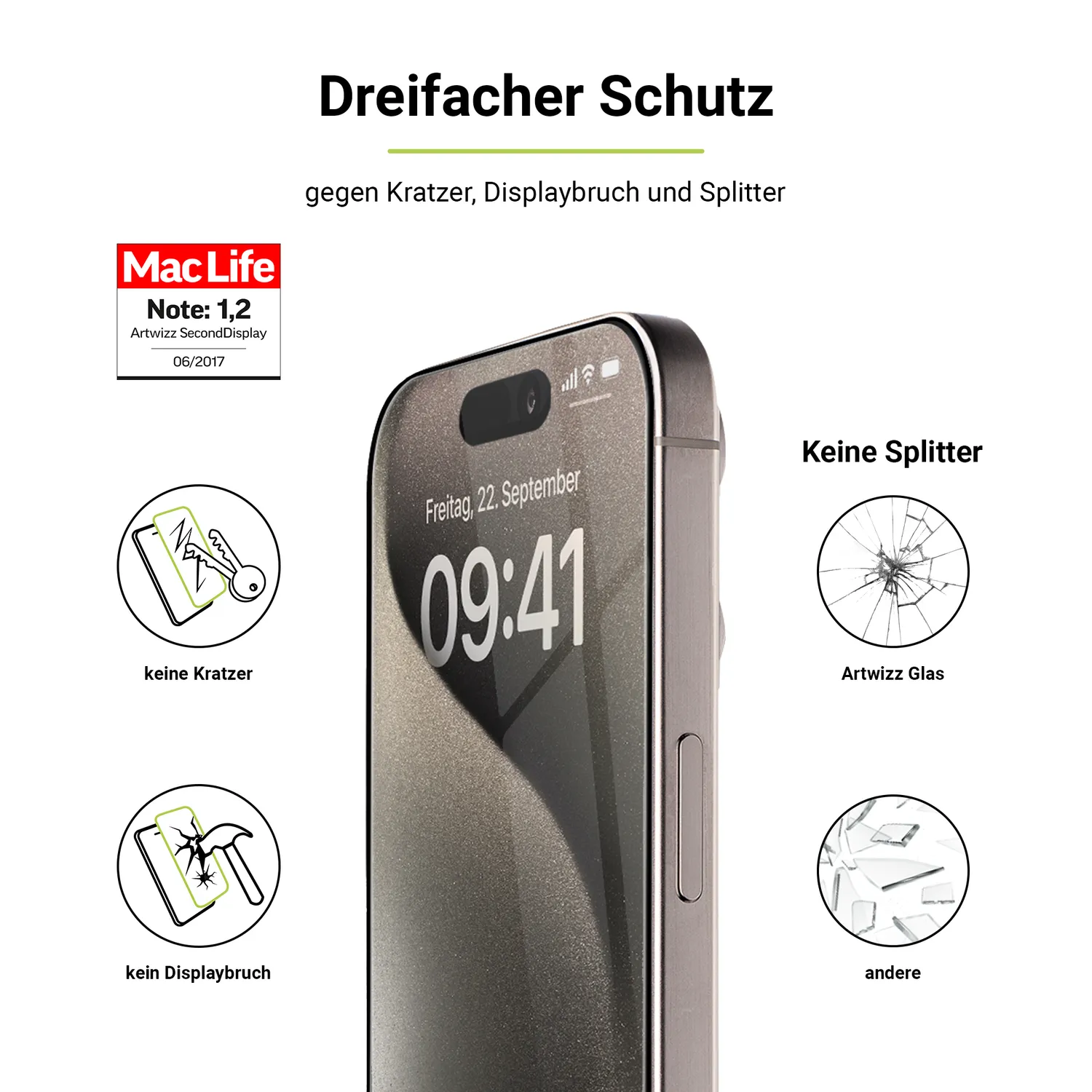 Artwizz SecondDisplay iPhone 16 Plus Panzerglas 3er Pack