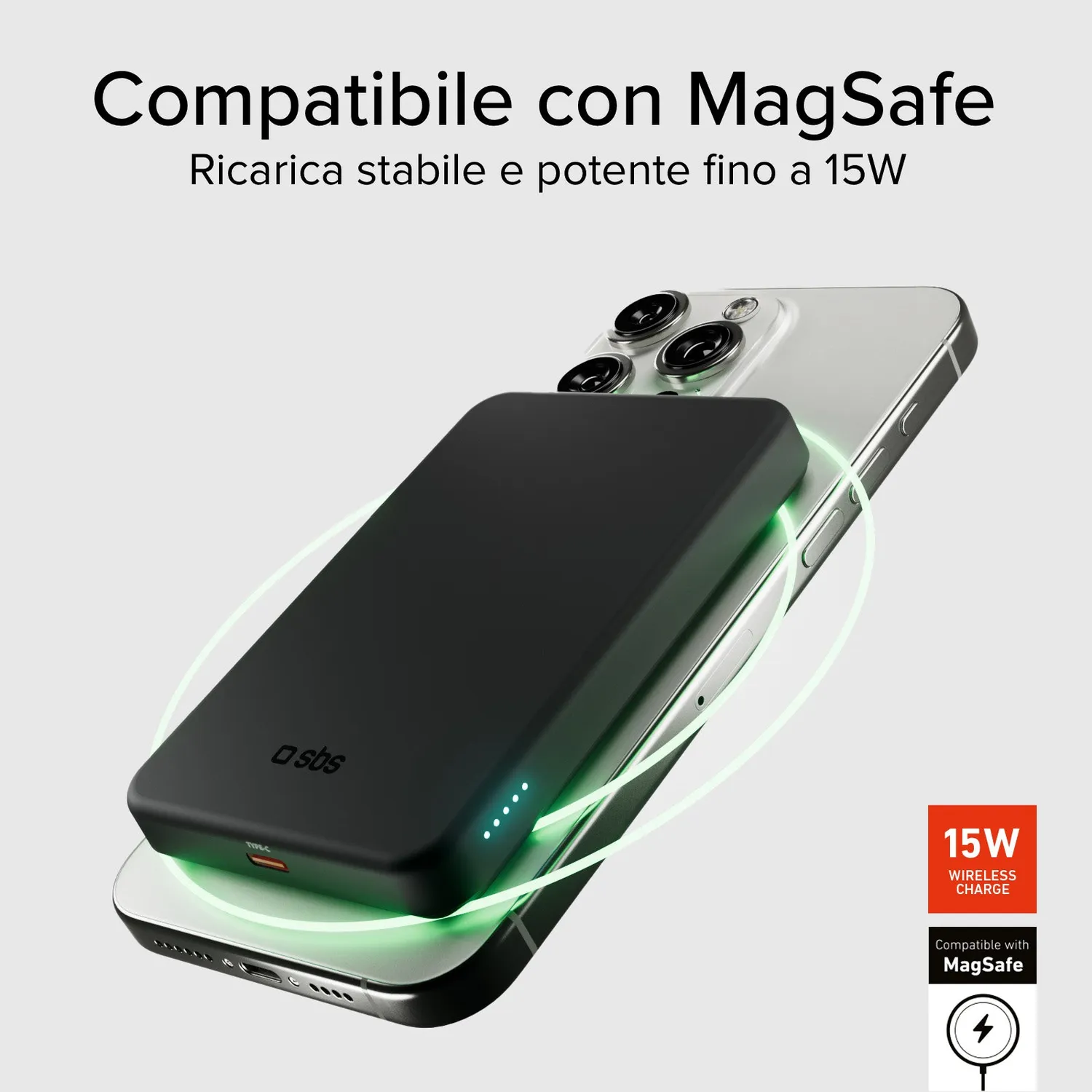 SBS Mag Powerbank Qi2 5000mAh magnetisch 15W schwarz