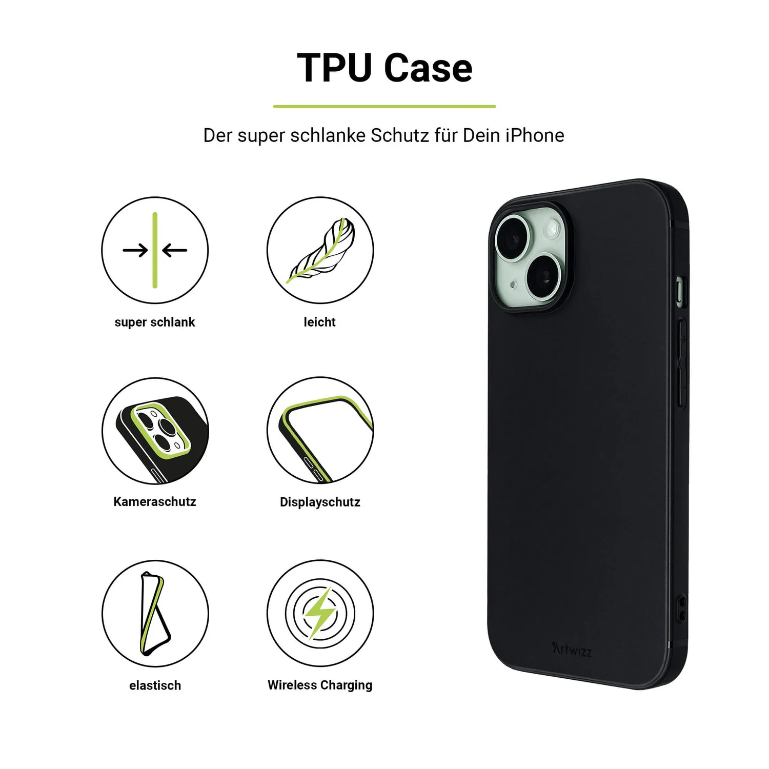 Artwizz TPU Case iPhone 16 Hülle schwarz matt-flexibel