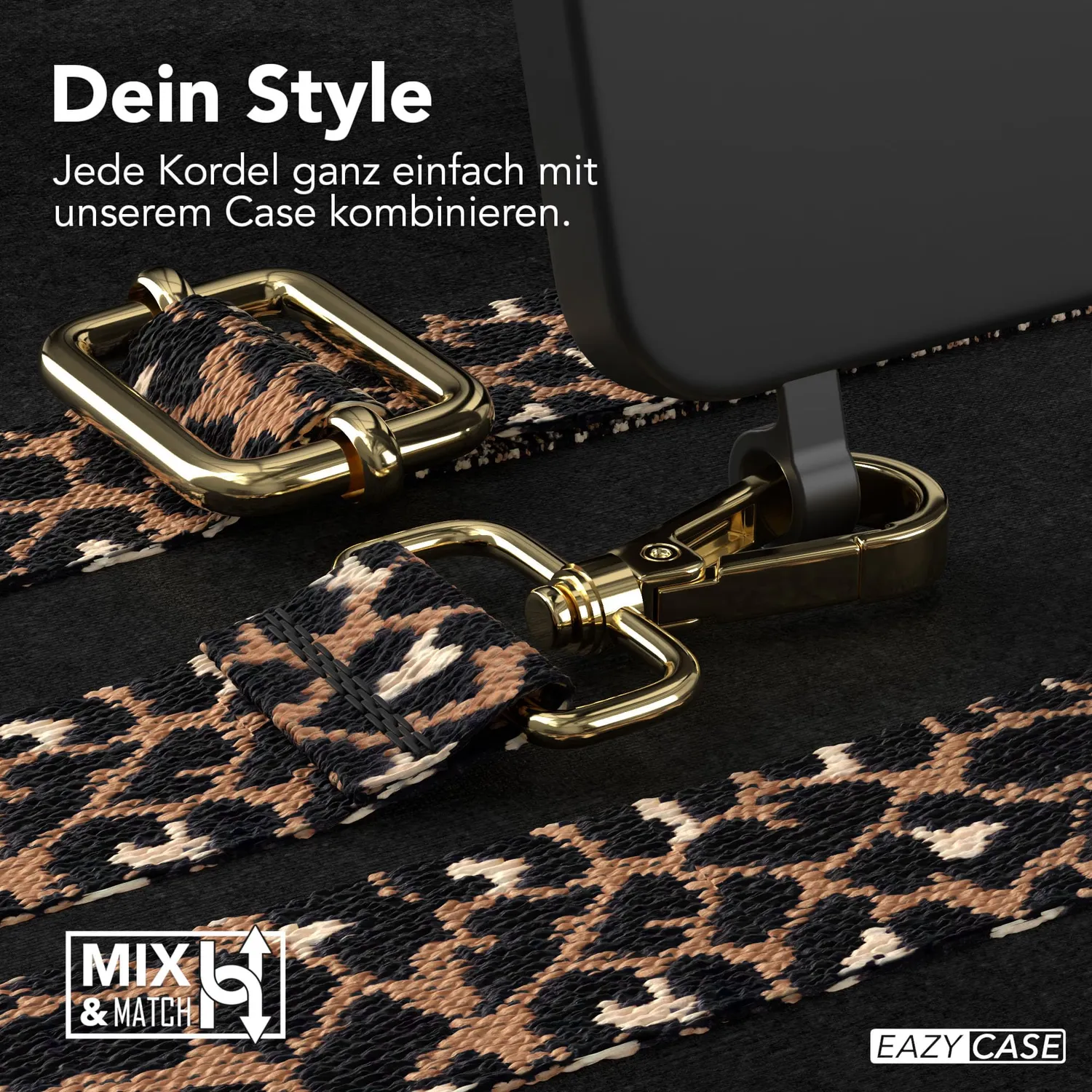 EAZY CASE Galaxy S24 Plus Hülle mit Kette Leo-Schwarz 2in1