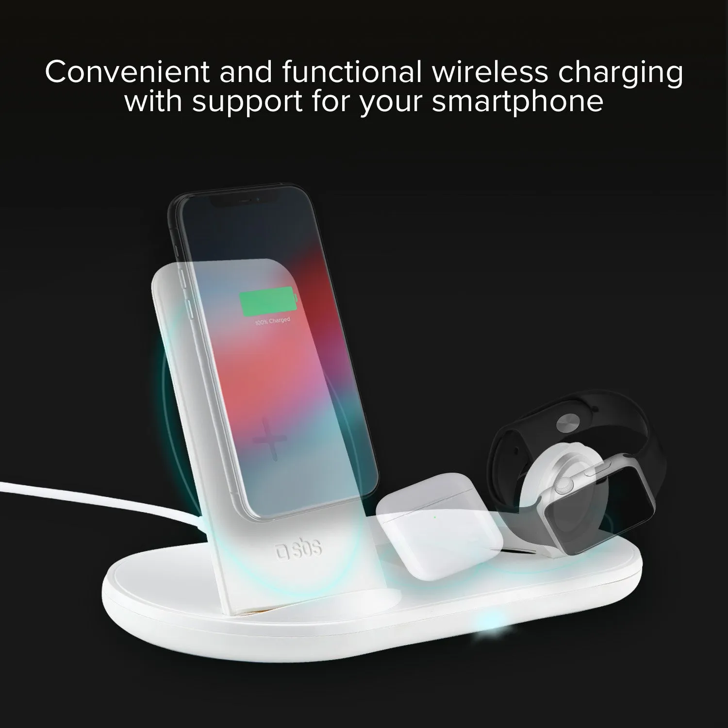SBS Qi Wireless 3 in 1 Ladestation Apple schwarz
