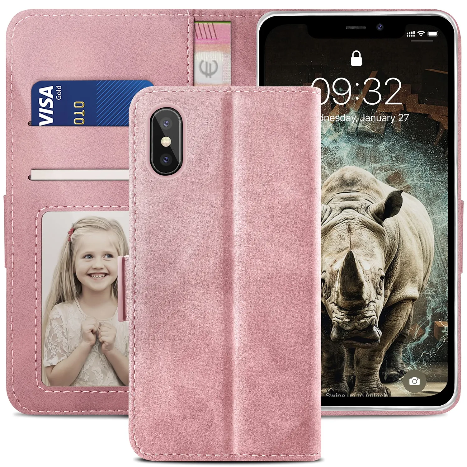 YATWIN iPhone X XS Handyhülle Königsblau Leder mit RFID-Schutz