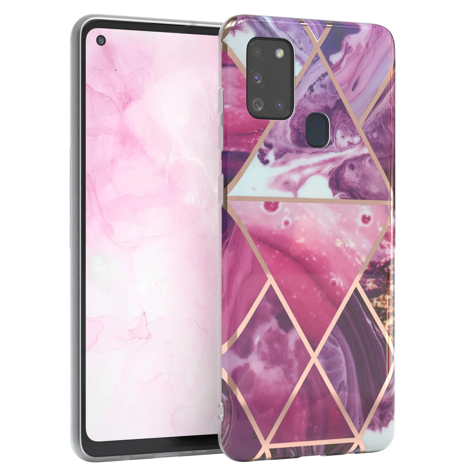 EAZY CASE Geometrie Galaxy A21s Silikonhülle Rosa Braun