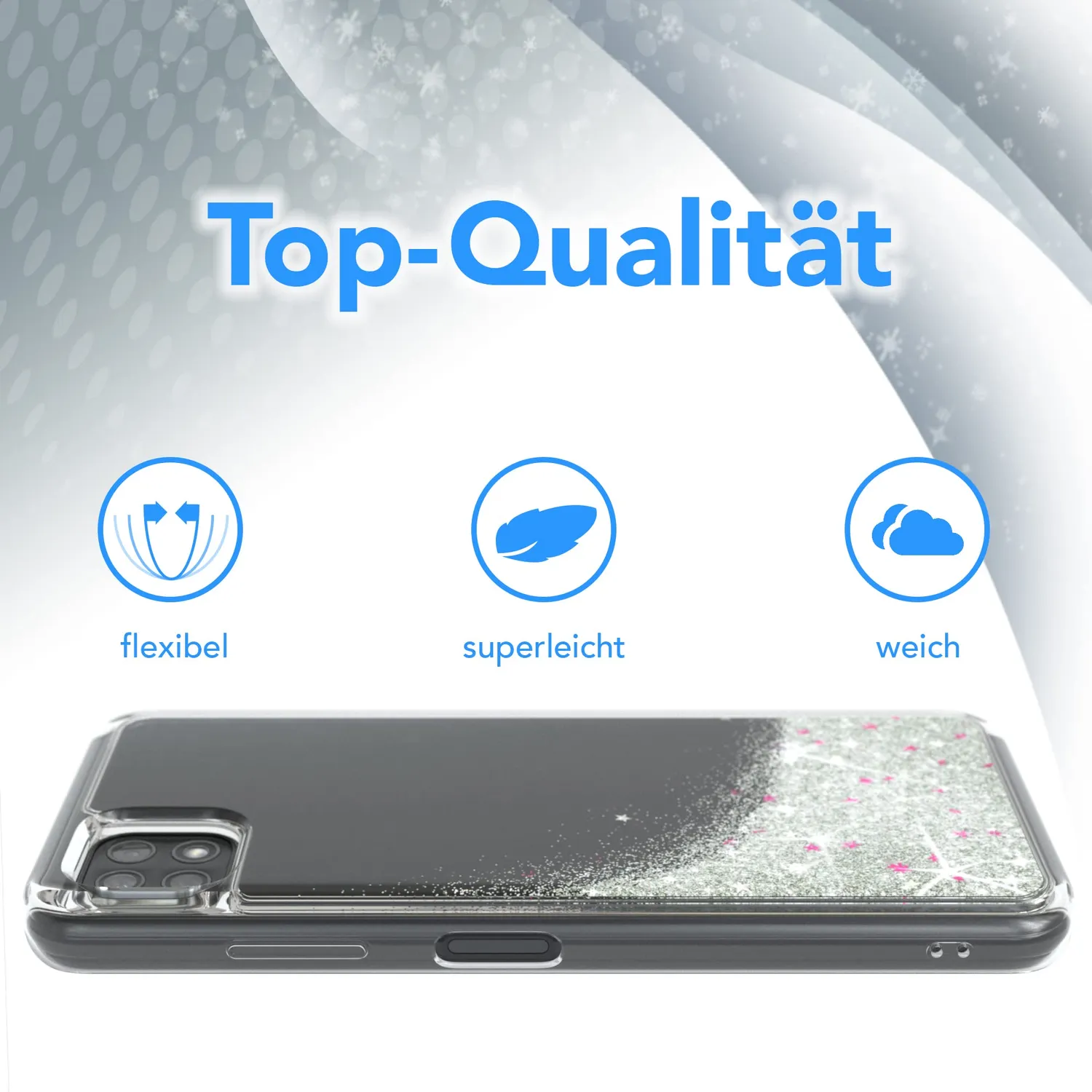 EAZY CASE Galaxy A22 5G Glitzer Handyhülle Liquid-Silber