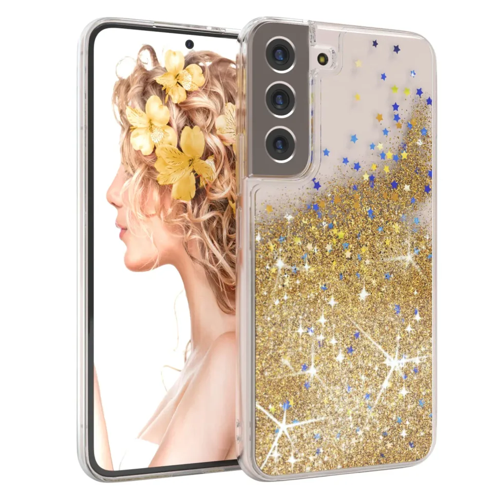 EAZY CASE Galaxy S22 5G Glitzerhülle Gold transparent
