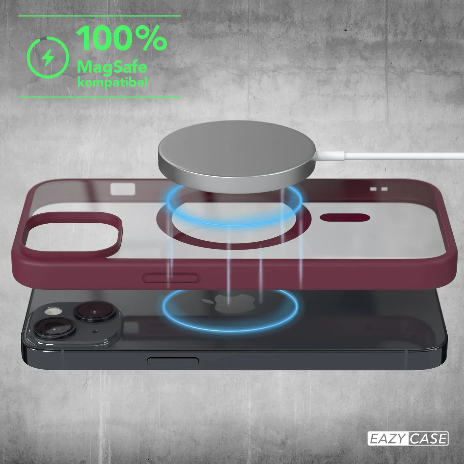 EAZY CASE Crystal iPhone 14 Silikonhülle Transparent Beere MagSafe